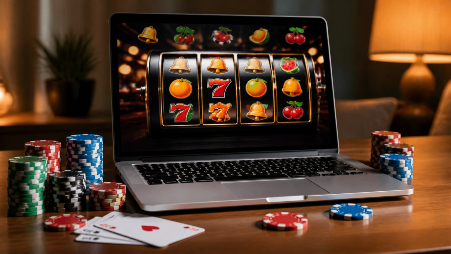 Schermo con casino online e fiches da gioco