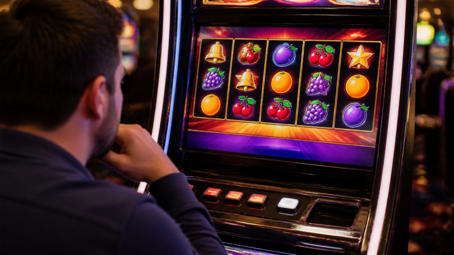 game nổ hũ uy tín: Cách đánh giá nền tảng có trách nhiệm Màn hình trò chơi nổ hũ với các biểu tượng và vòng quay nhiều màu sắc