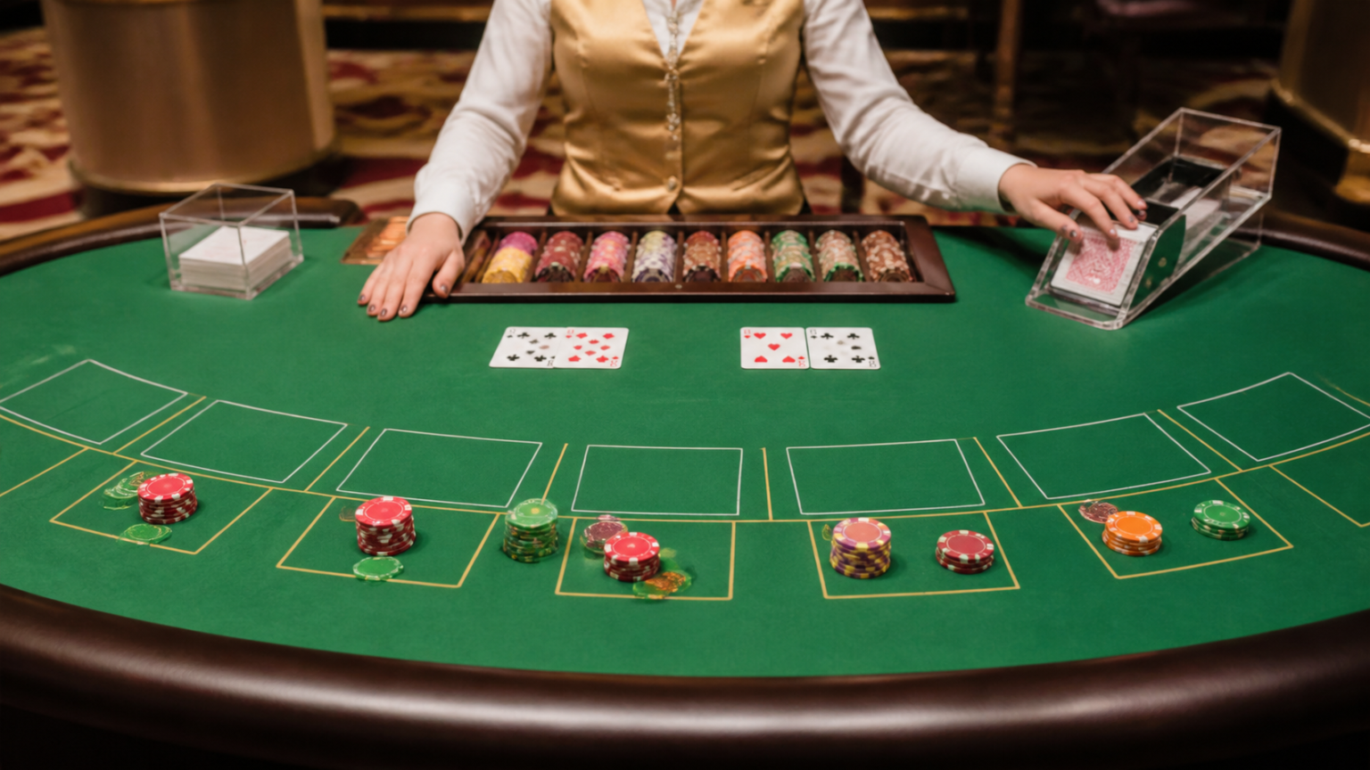 Luật baccarat cơ bản và cách tính điểm: baccarat trực tuyến Bàn baccarat trong casino với bài tây và phỉnh cược